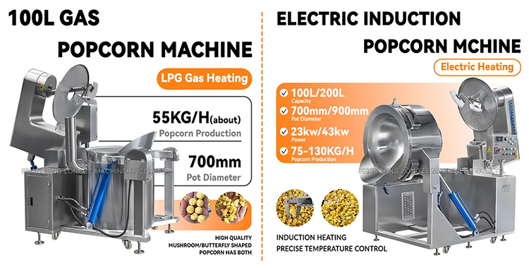 industrial caramel popcorn machine, automatic popcorn machine large capacity, electric induction popcorn popper