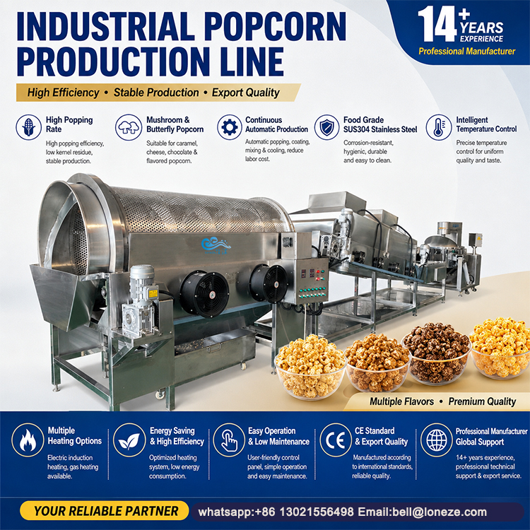 Komplette industrielle Popcorn-Produktionslinie für die Großproduktion