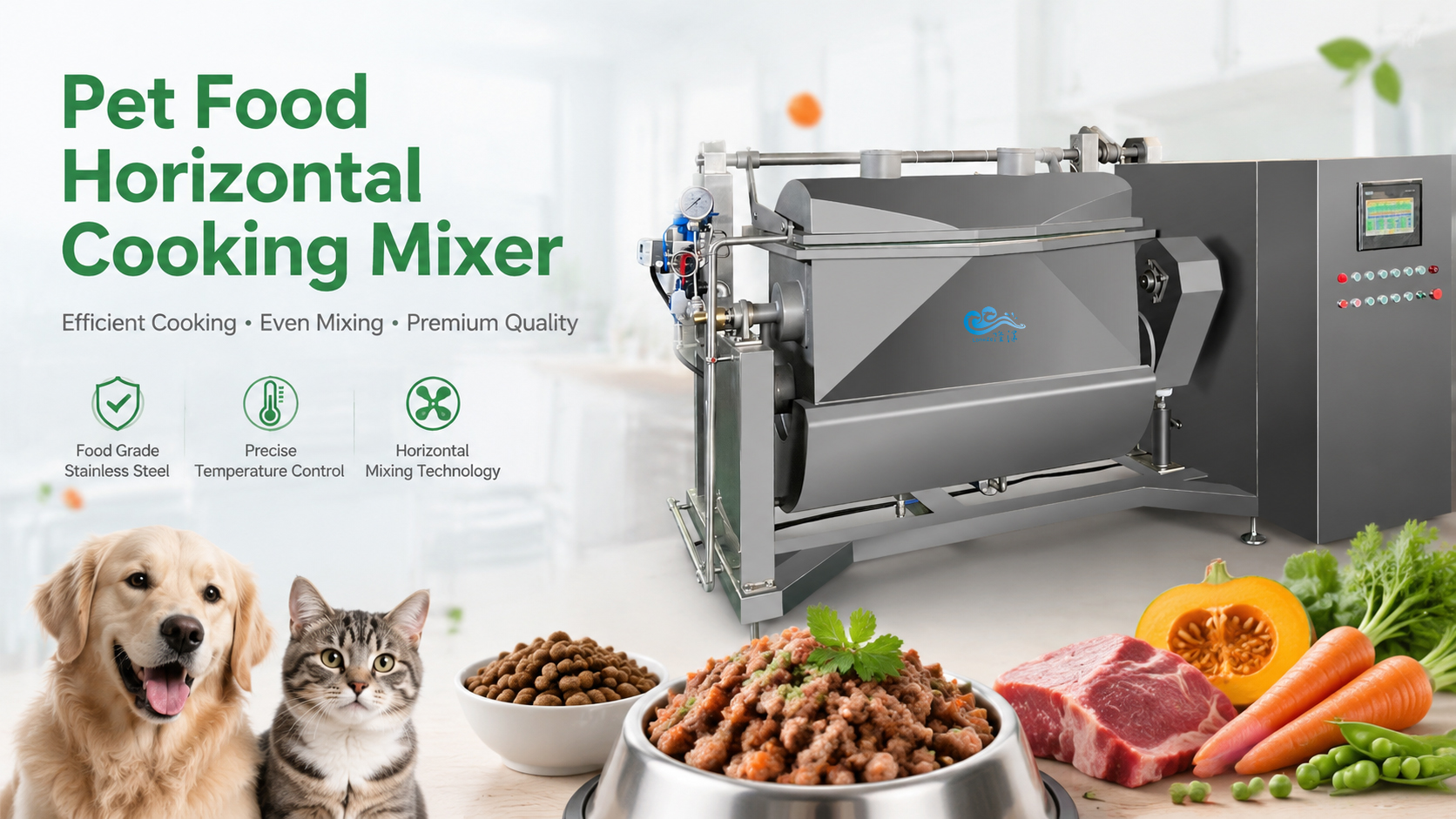 Comment cuisons-nous 300 litres d'aliments pour animaux au poulet dans un mélangeur-cuiseur horizontal à double enveloppe et à vapeur ?