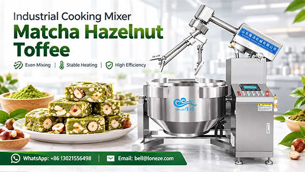 Vea cómo nuestra mezcladora industrial para cocina prepara toffee de matcha y avellana.