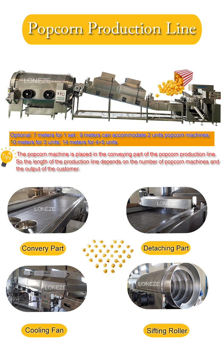 popcorn production line industrial， automatic popcorn production line， popcorn production line price