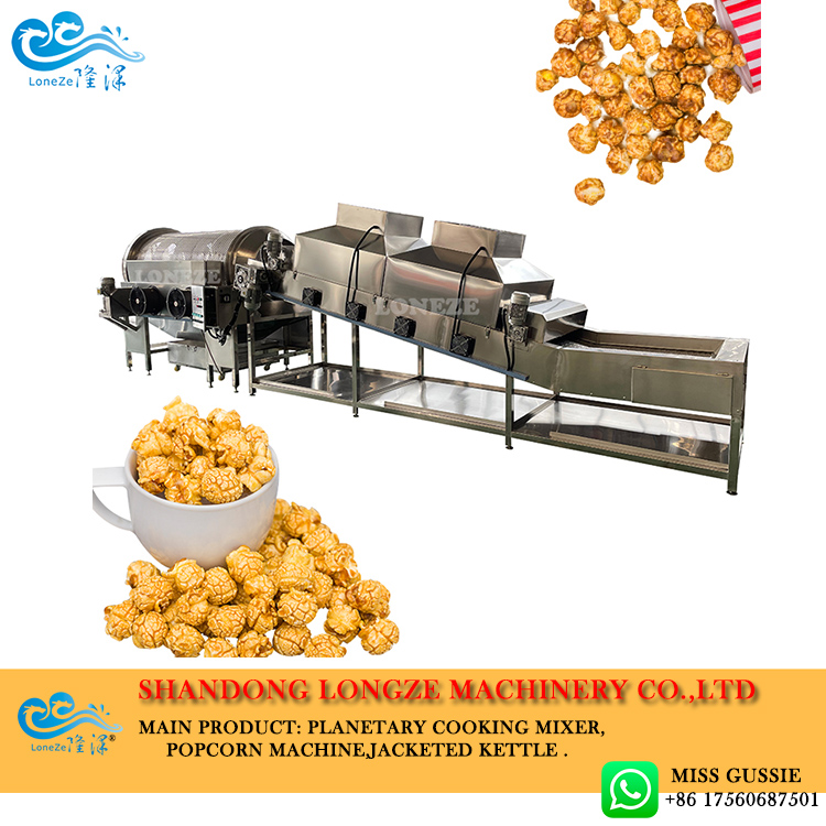 automatic popcorn production line， caramel popcorn production line，industrial popcorn production line