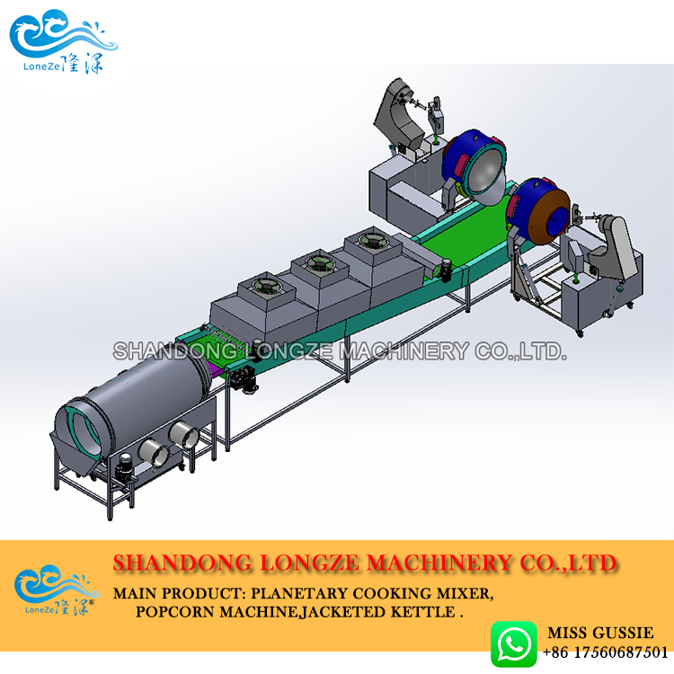 linha De Produção Automática De Pipoca， Linha De Produção De Pipoca Caramelo， Linha De Produção Industrial De Pipoca