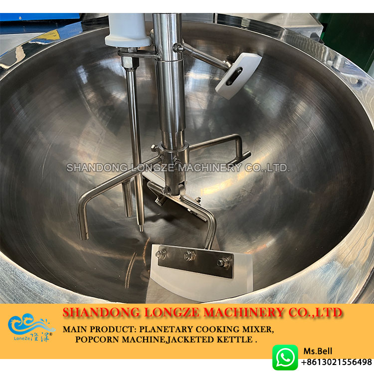 cooking pot with agitator， industrial cooking pot with mixer， electric cooking mixer machine