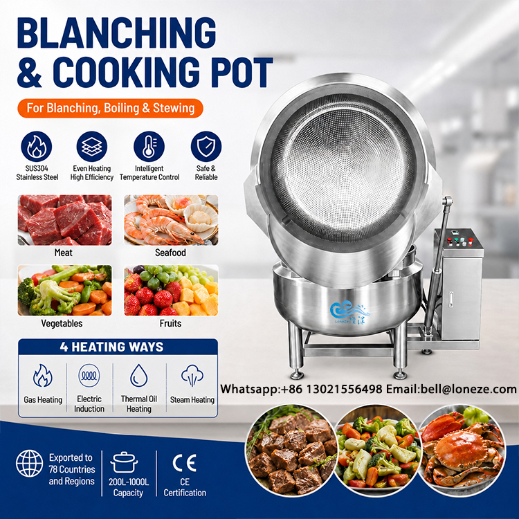 industrial blanching tank, seafood blancher, crab scallop blanching machine, meat boiling kettle