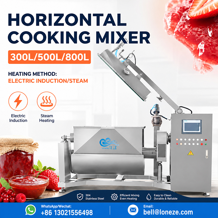 horizontal cooking mixer, vacuum cooking mixer machine, cooking mixer for jam,vacuum jacketed kettle, horizontal axis cooking wok