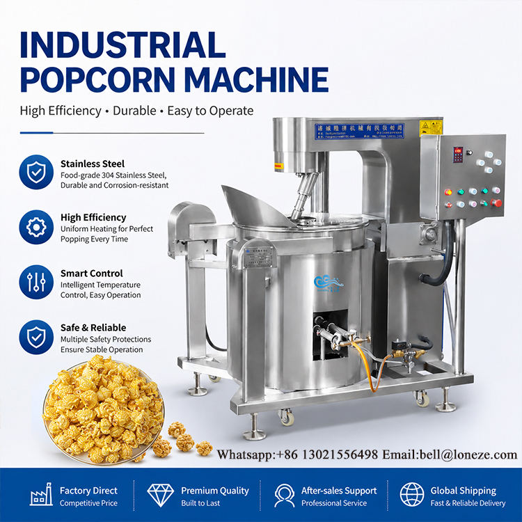 Industrial Popcorn Machine, Large-Scale Popcorn Factory Equipment, Automatic Popcorn Maker, Commercial Popcorn Production Machine